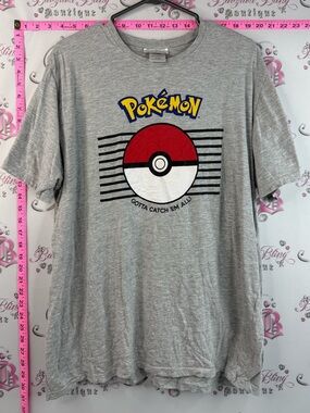 Pokemon T-shirt grey red black Gray T‑Shirt with Red & White Poké Ball Graphic